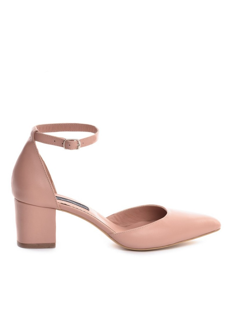 Pantofi cu toc gros piele Nude SOMON Fancy Flats