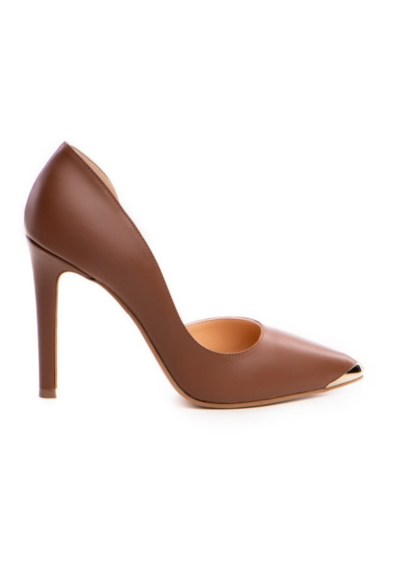 Pantofi stiletto piele naturala Camel Gold Cut