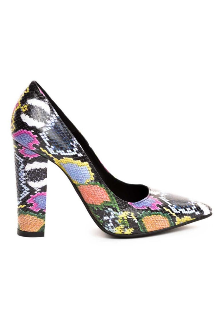 Pantofi cu toc gros piele Multicolor