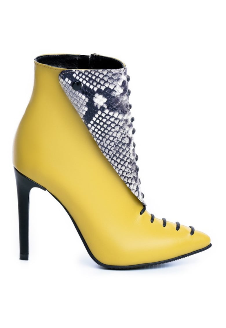 Botine dama Piele Naturala Galben Gia