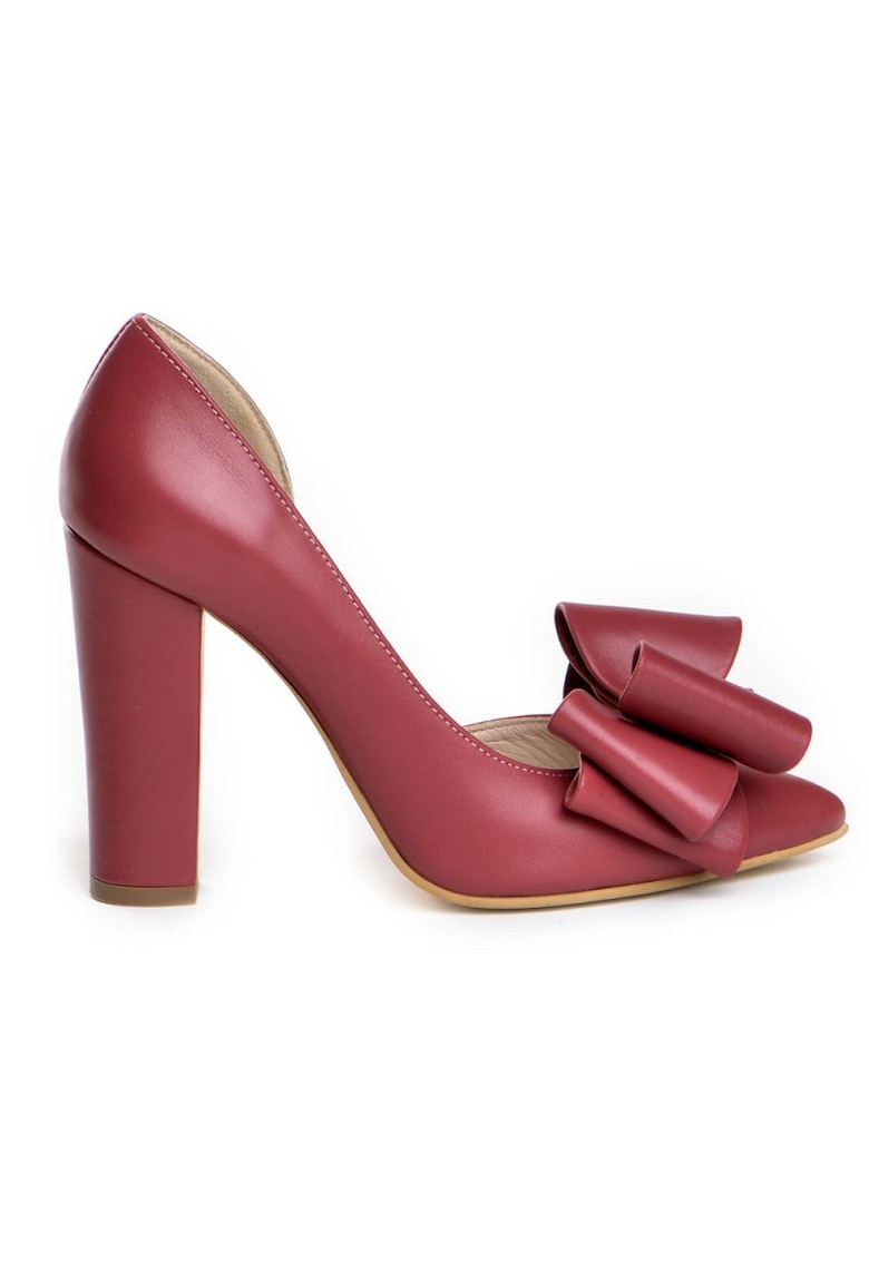 Pantofi cu toc gros piele Burgundy cu funda Cut