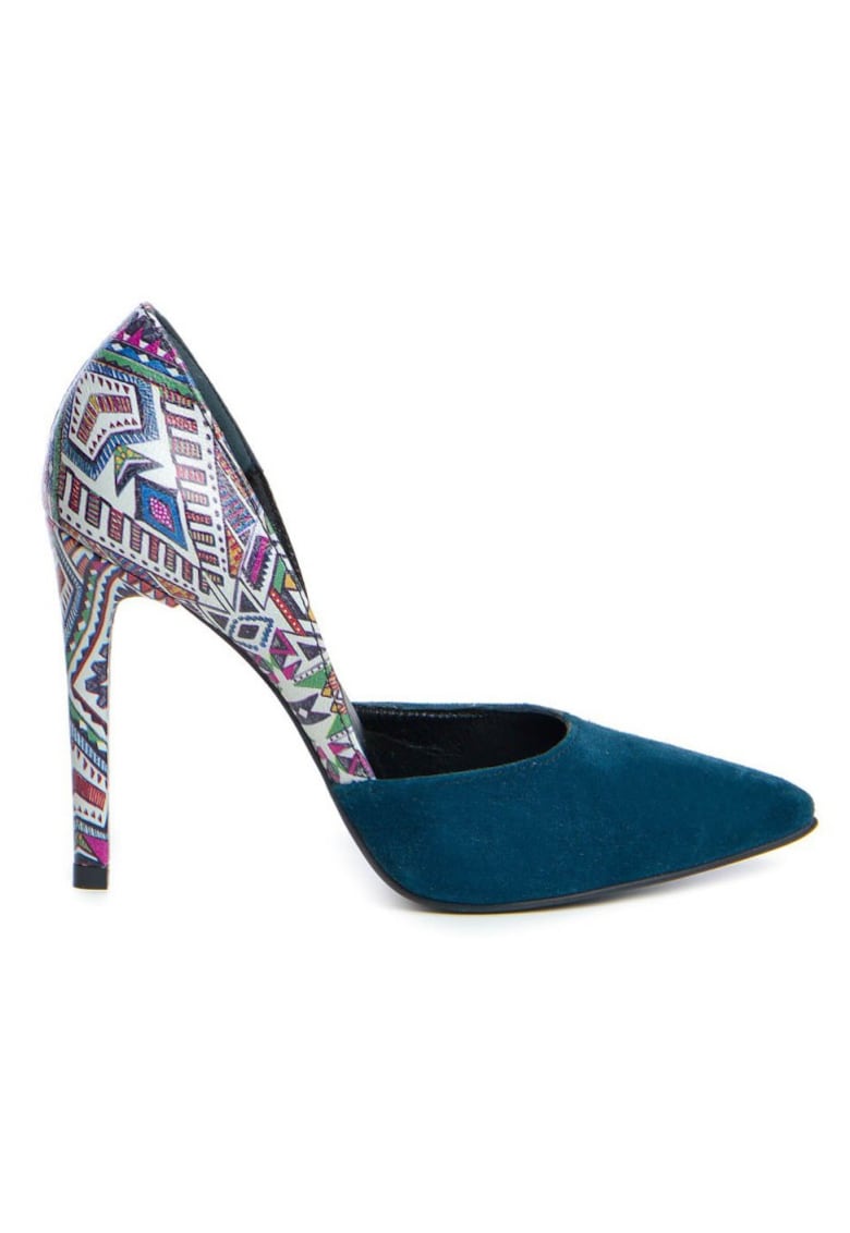 Pantofi stiletto piele naturala Bleumarin Aztec