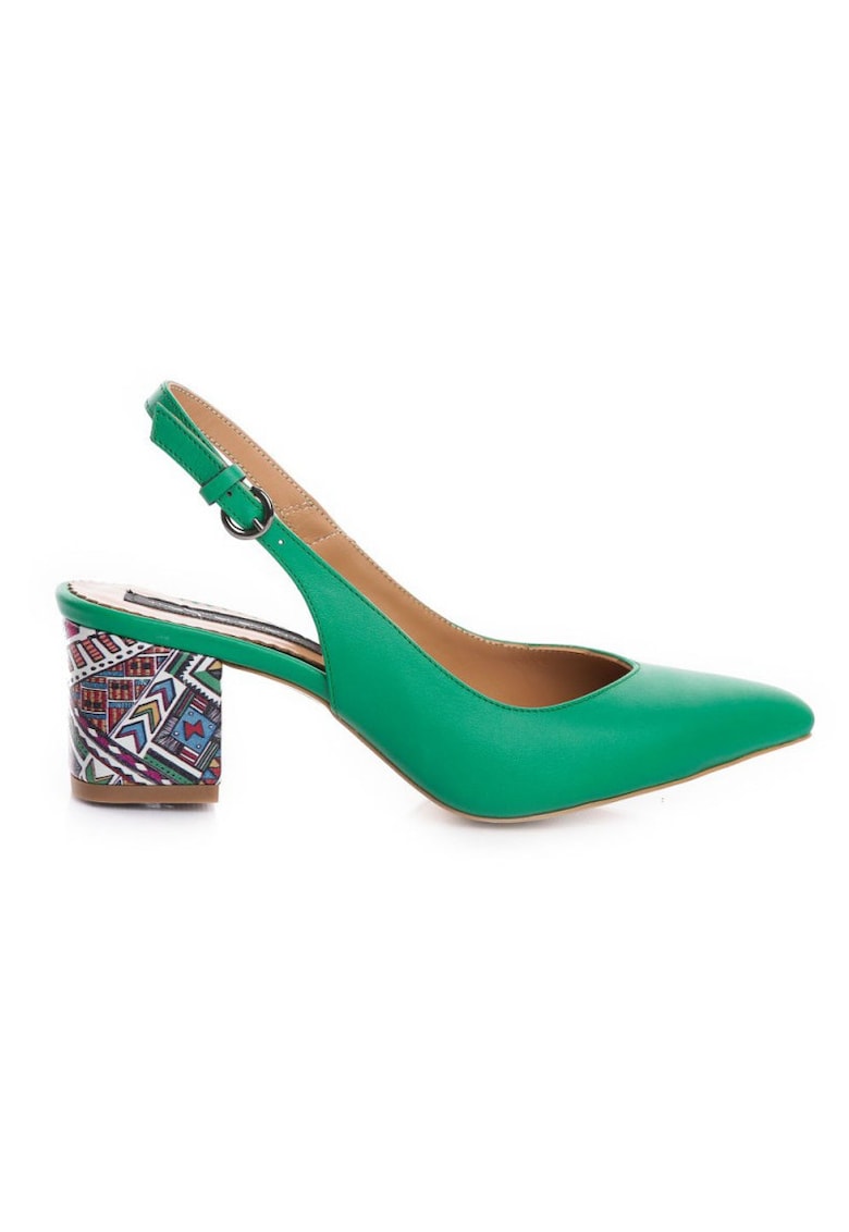 Pantofi cu toc gros piele Verde Kate
