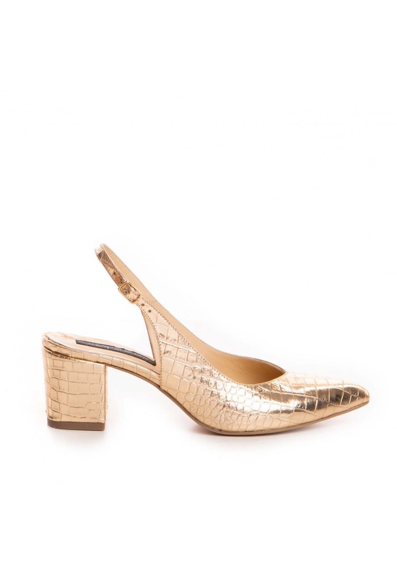 Pantofi cu toc gros piele Auriu Kate