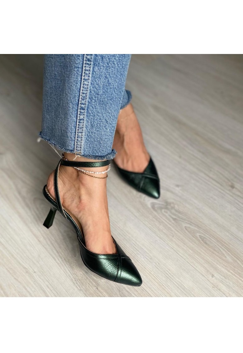 Pantofi stiletto piele naturala Verde Vivian