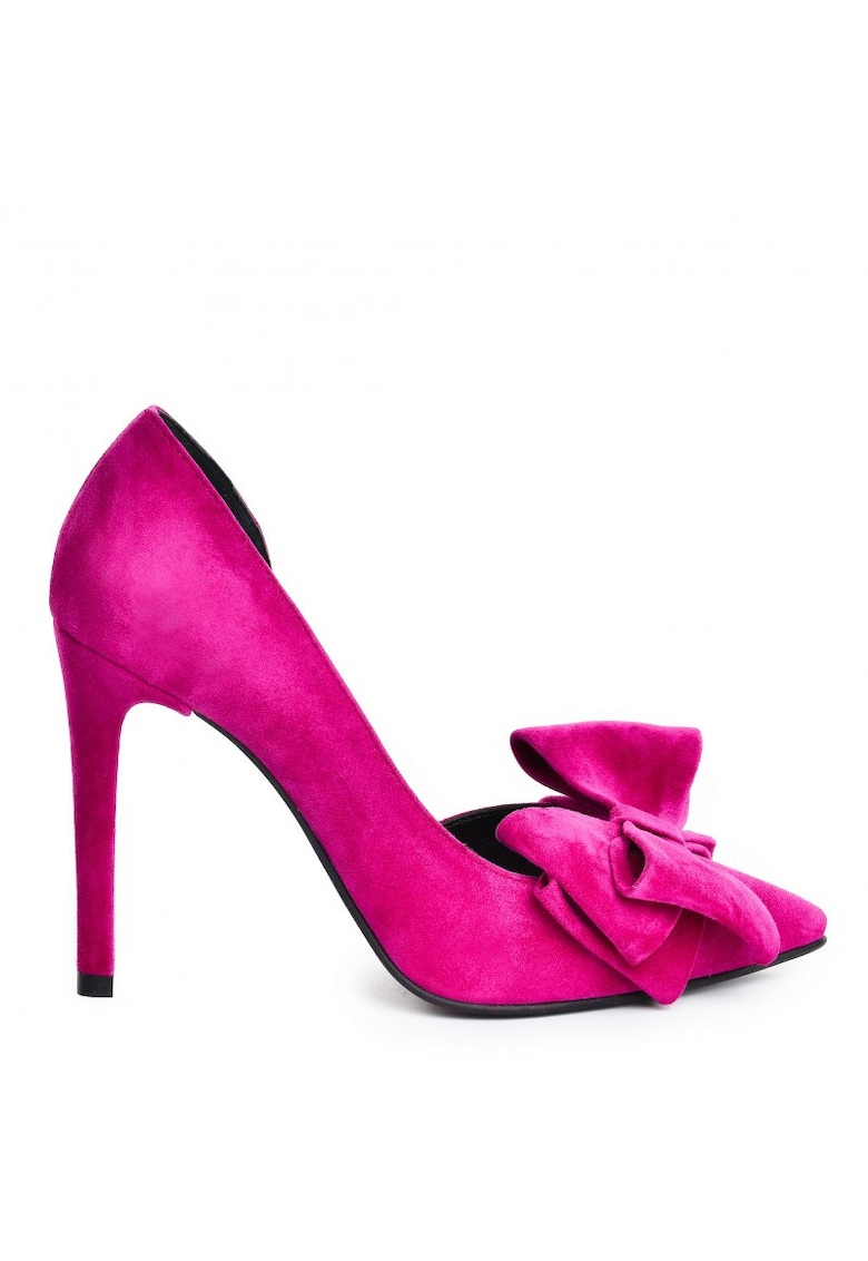 Pantofi stiletto piele naturala Magenta Cut cu funda