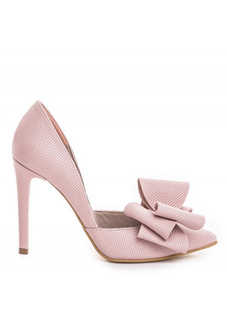 Pantofi stiletto piele naturala Rose cu funda - Marimea