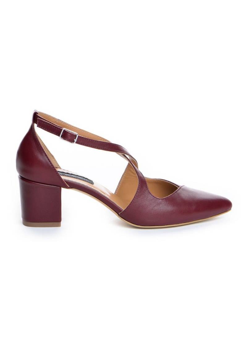 Pantofi cu toc gros piele Visiniu Mary