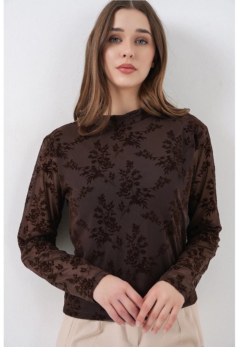 Bluza dama cu imprimeu floral - Maro