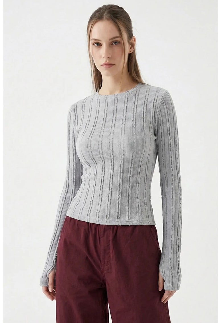 Bluza dama - cu maneca lunga - gri - jerseu