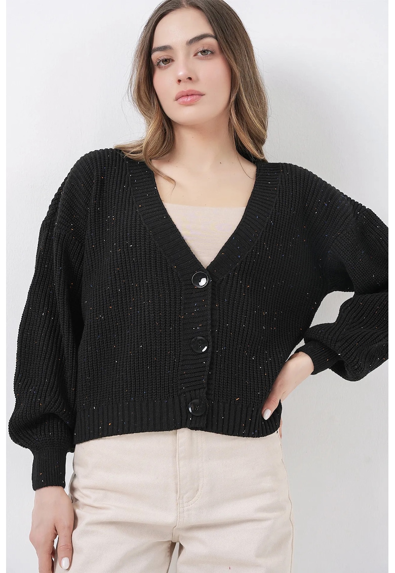 Cardigan scurt texturat - negru - acril -