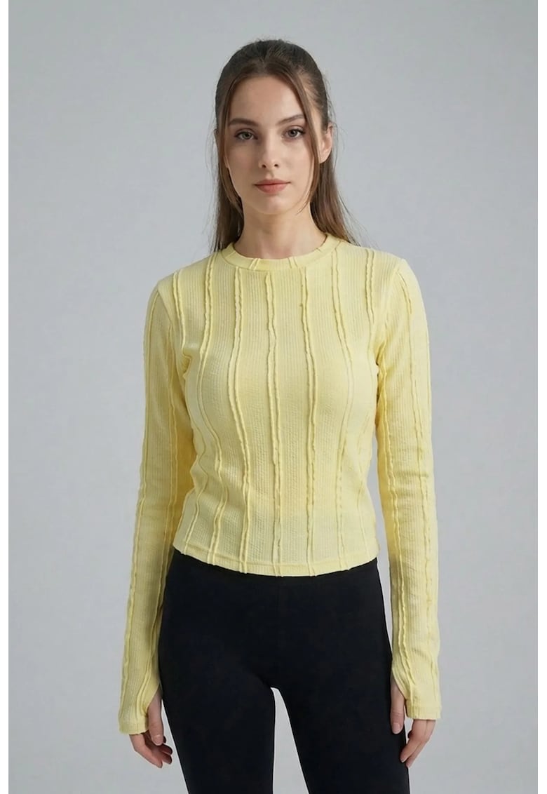 Bluza dama - cu guler la baza gatului - maneca lunga - galben chihlimbar - jerseu