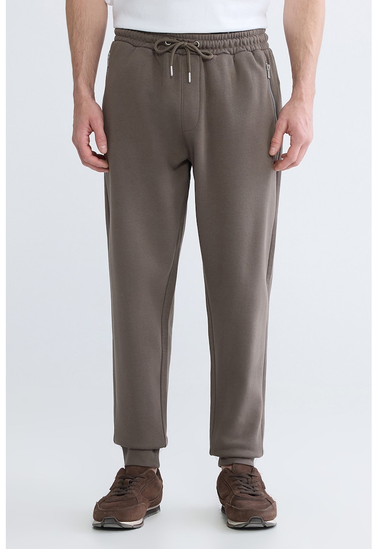 Pantaloni de trening cu buzunare cu fermoar - Maro taupe