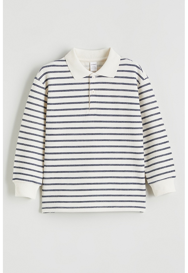 Bluza polo cu dungi - Alb/Bleumarin