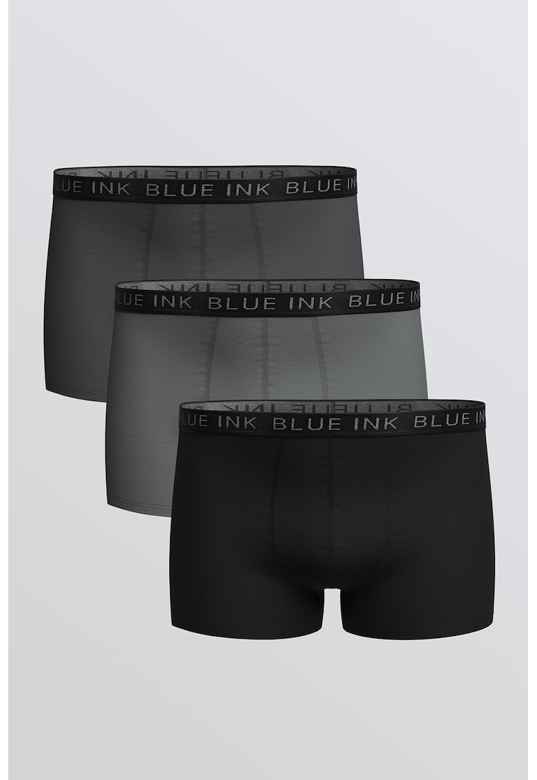 Set de boxeri cu banda cu text in talie - 3 perechi - Negru stins/Gri inchis