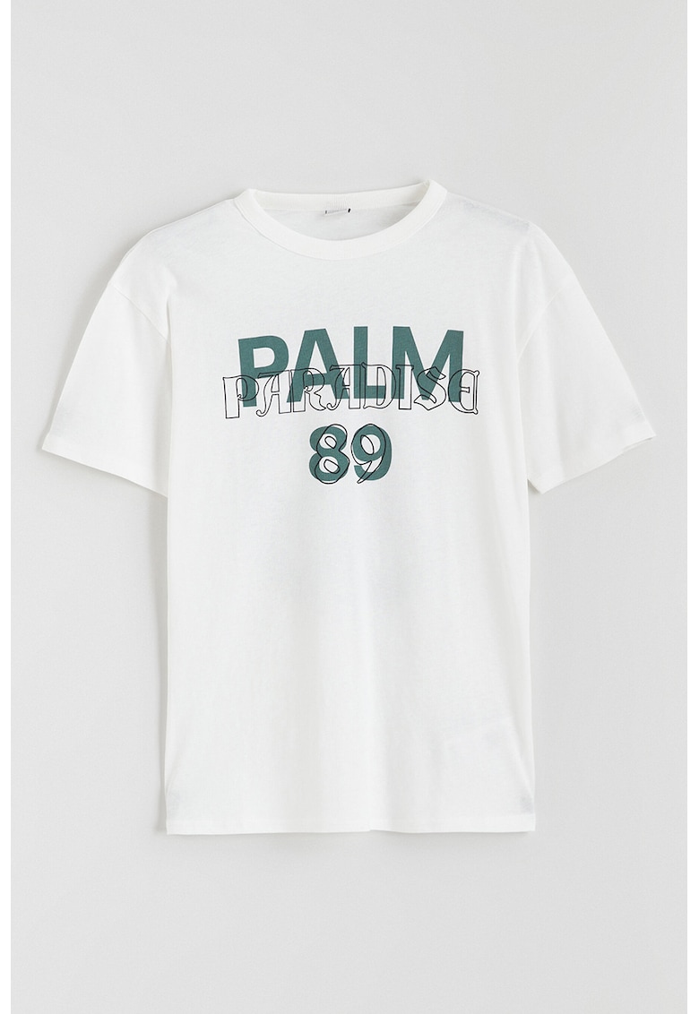 Tricou din bumbac cu imprimeu text - Alb/Verde