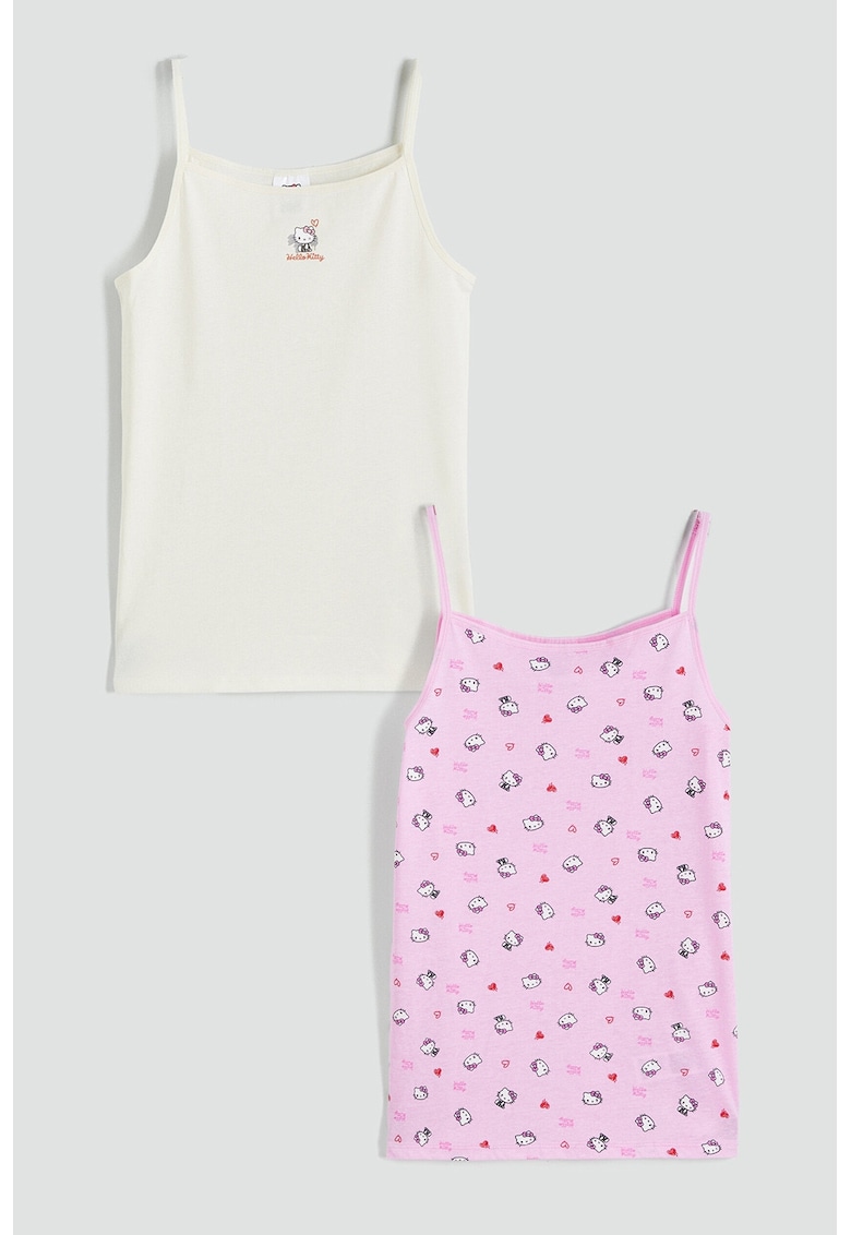 Set de top-uri din bumbac cu imprimeu cu Hello Kitty - 2 piese - Alb murdar/Roz