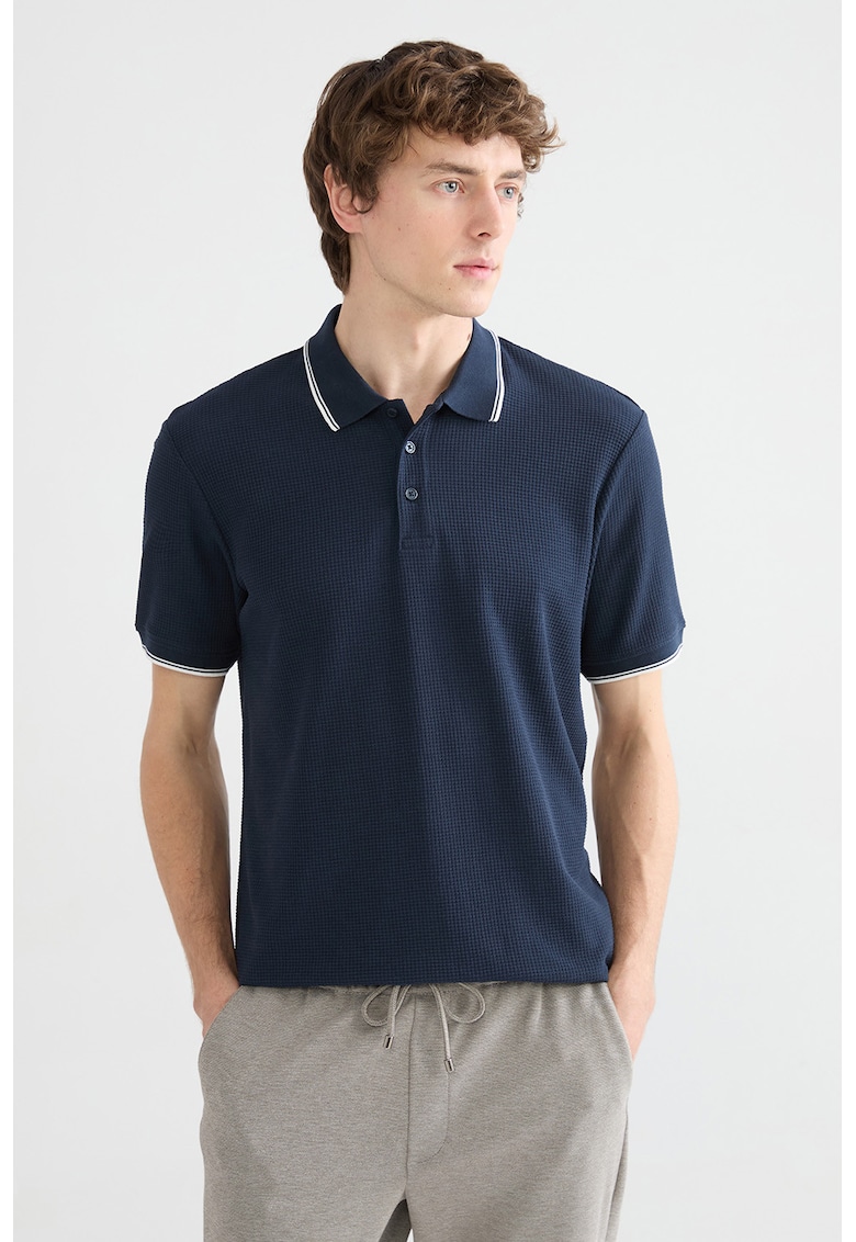 Tricou polo cu benzi contrastante - Bleumarin