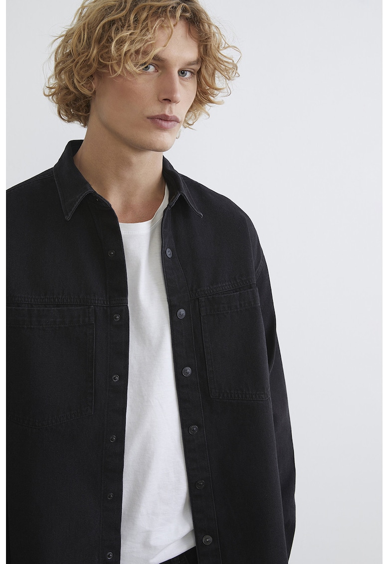 Camasa din denim cu buzunare aplicate - Negru stins