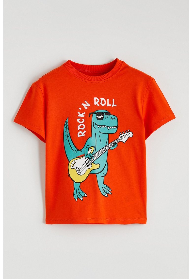 Tricou de bumbac cu imprimeu grafic pe partea din fata - Portocaliu mandarina