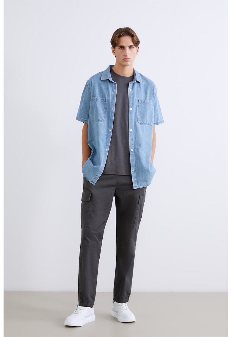 Pantaloni cargo regular fit cu snur de ajustare in talie - Gri inchis