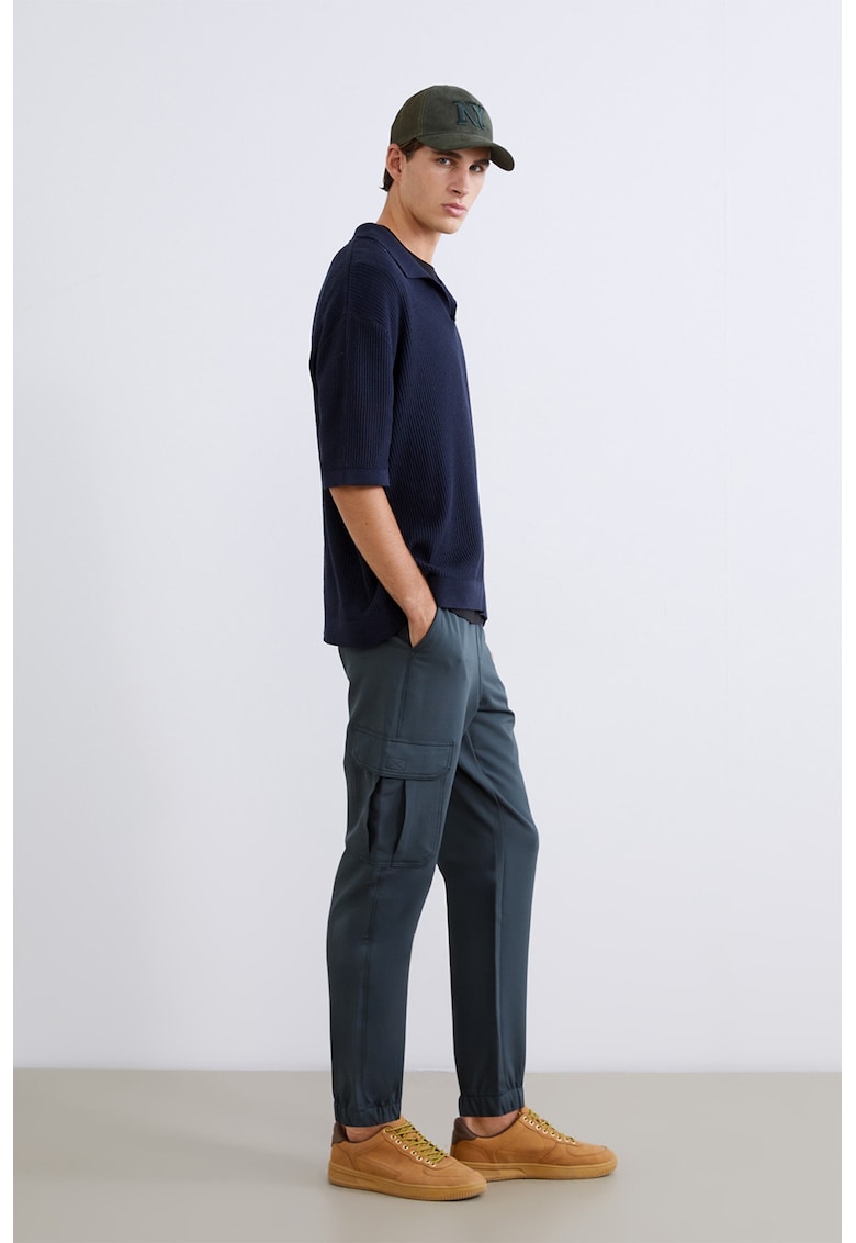 Pantaloni cargo slim fit cu terminatii elastice - Gri carbune