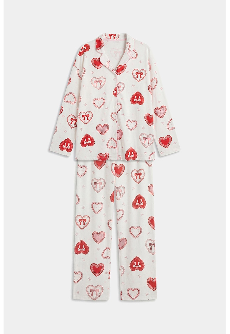 Pijama cu nasturi si inimi - Rosu/Alb