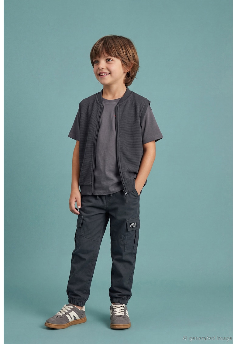Pantaloni cargo de bumbac cu snur - Gri carbune