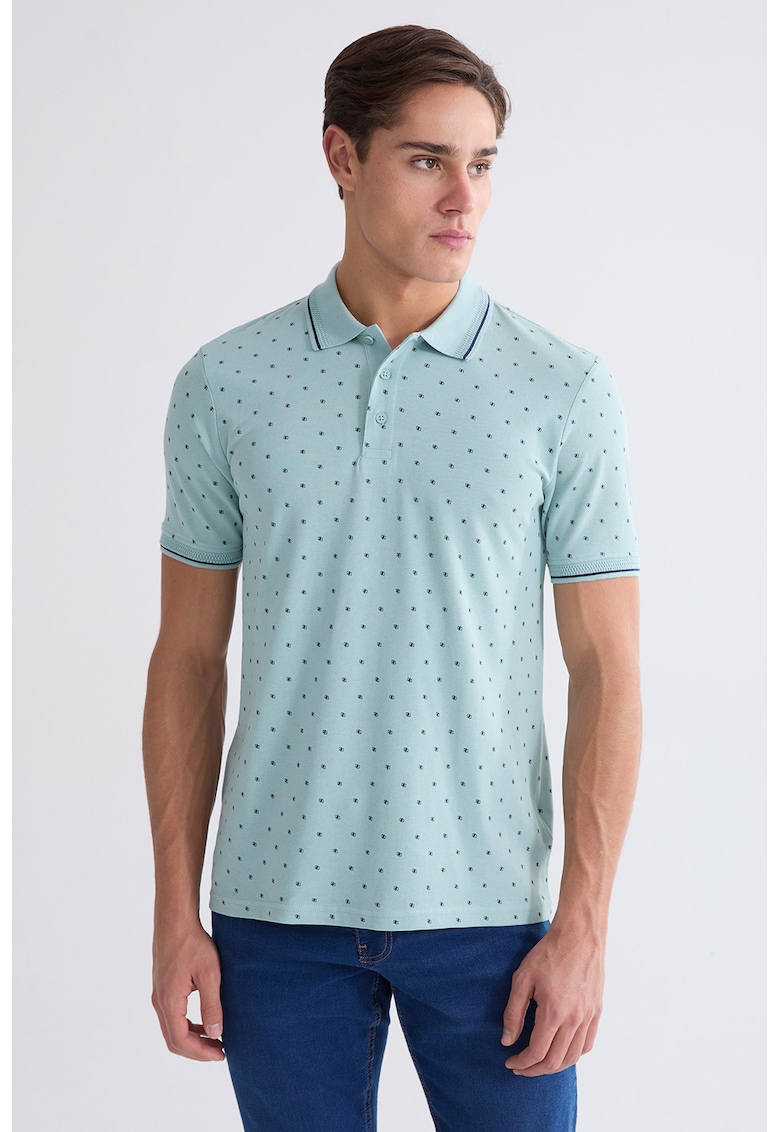 Tricou polo de bumbac cu model - Albastru aquamarin
