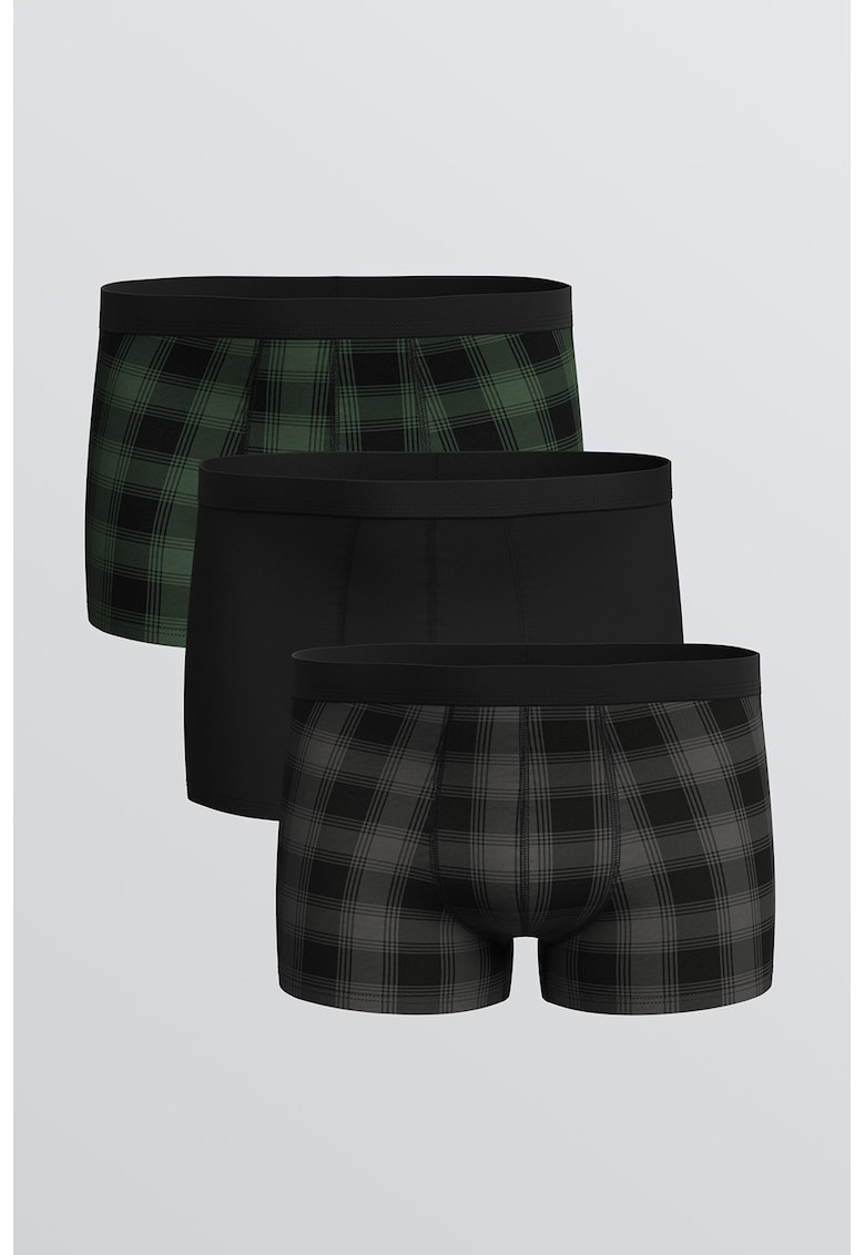 Set de boxeri din amestec de bumbac - 3 perechi - Negru/Verde deschis