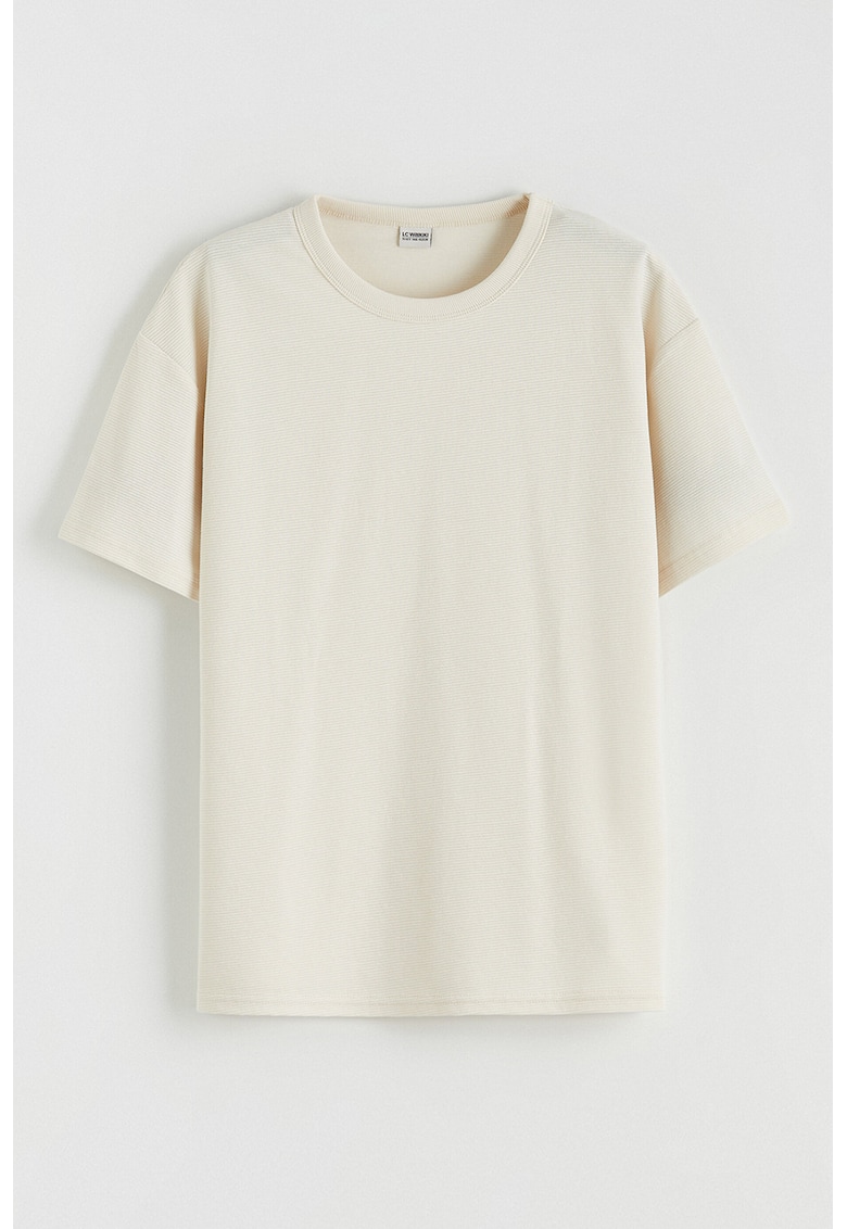 Tricou din amestec de bumbac cu maneci cazute - Bej