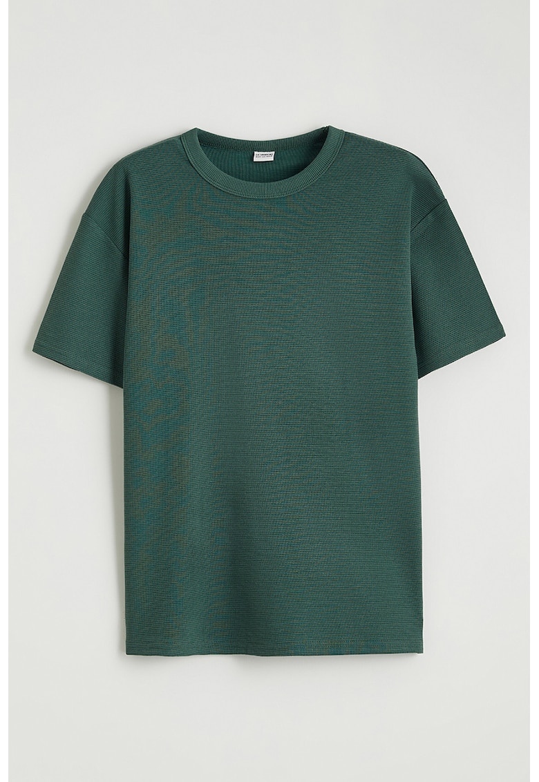 Tricou din amestec de bumbac cu maneci cazute - Verde inchis