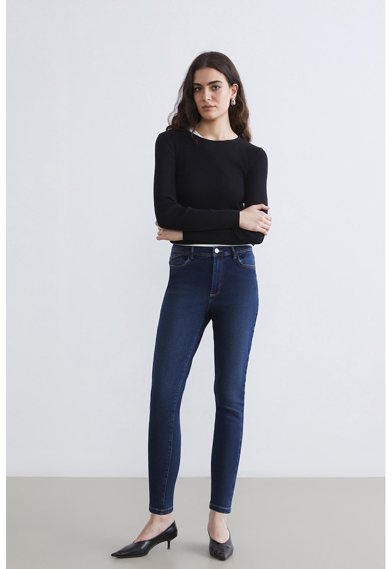 Blugi skinny cu talie inalta - Albastru inchis
