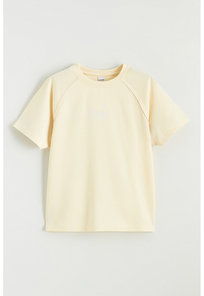 Tricou cu decolteu la baza gatului si maneci raglan - Galben vanilie