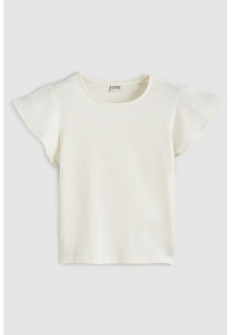 Tricou din bumbac cu maneci evazate - Crem