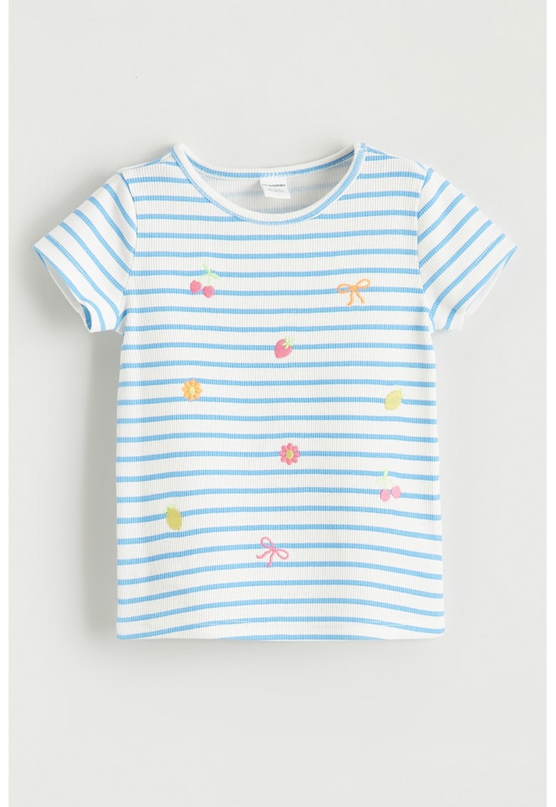 Tricou din amestec de bumbac cu model in dungi - Albastru pastel