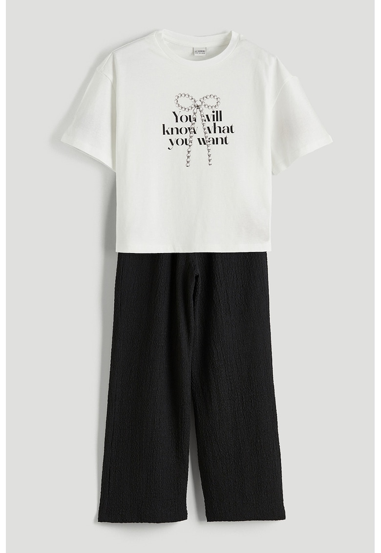 Set de tricou si pantaloni din bumbac - Alb/Negru