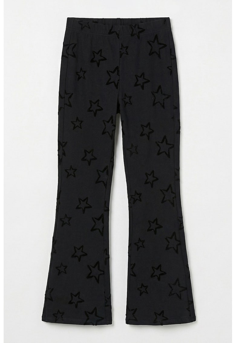 Pantaloni evazati cu model cu stele - Negru stins