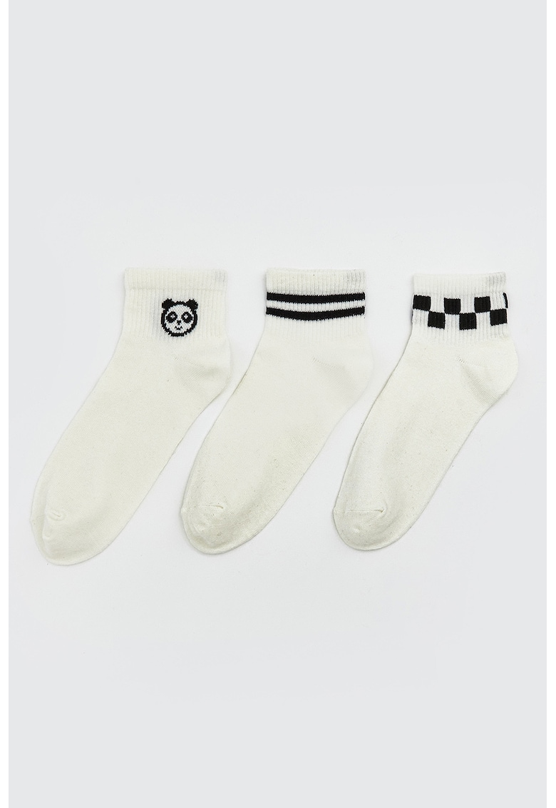 Set de sosete scurte cu imprimeu grafic - 3 perechi - Alb/Negru