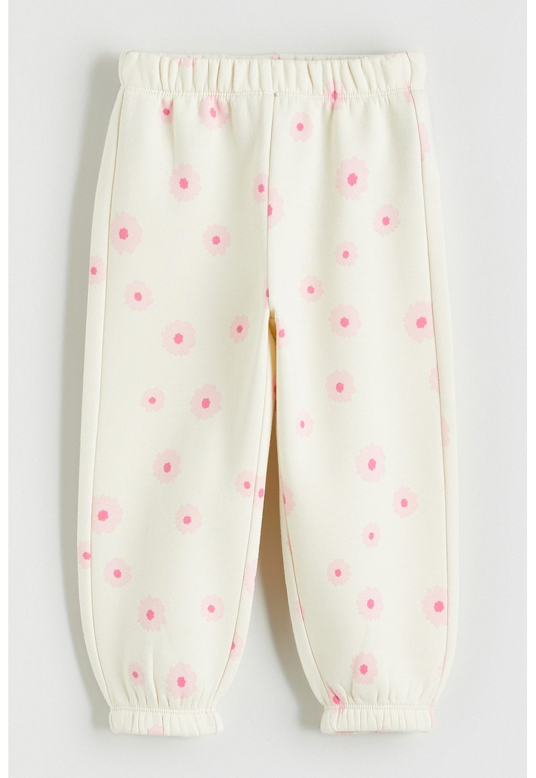 Pantaloni cu imprimeu si talie elastica - Roz/Crem