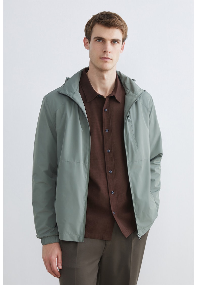 Jacheta cu gluga si maneci raglan - Verde pal