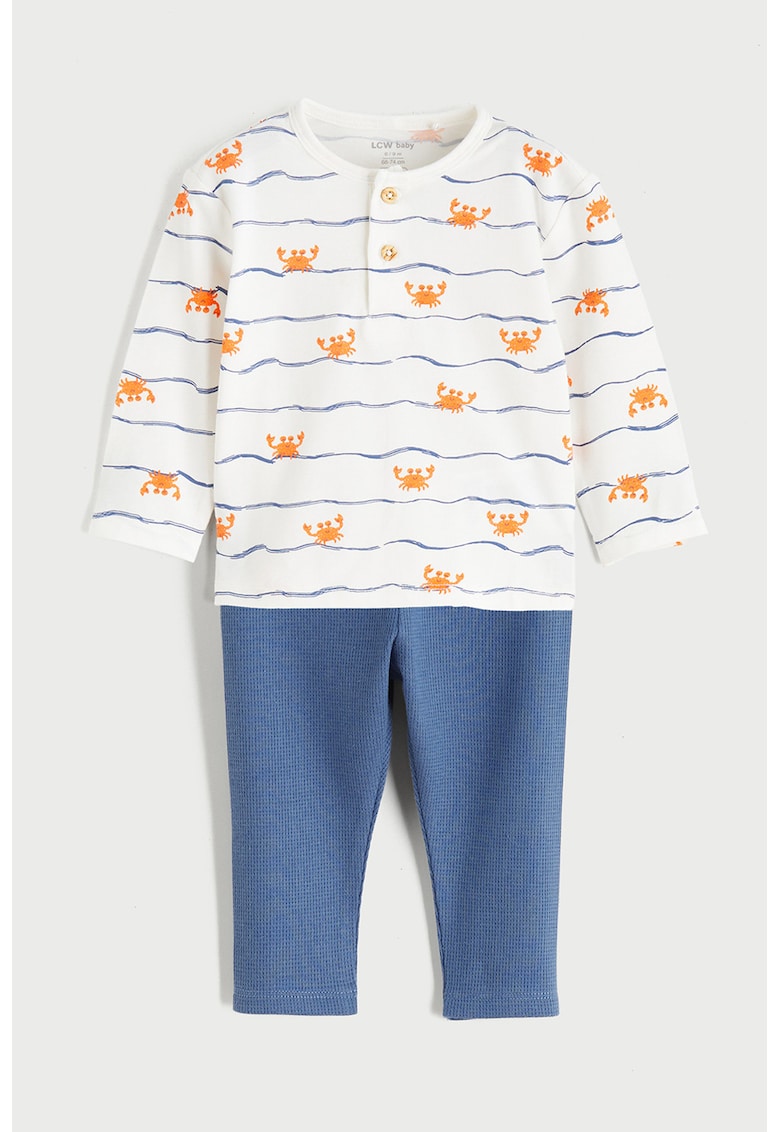 Set de bluza si pantaloni Nautical - 2 piese - Alb/Portocaliu/Albastru inchis