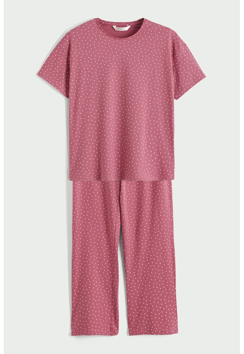 Pijama din bumbac cu buline - Roz inchis
