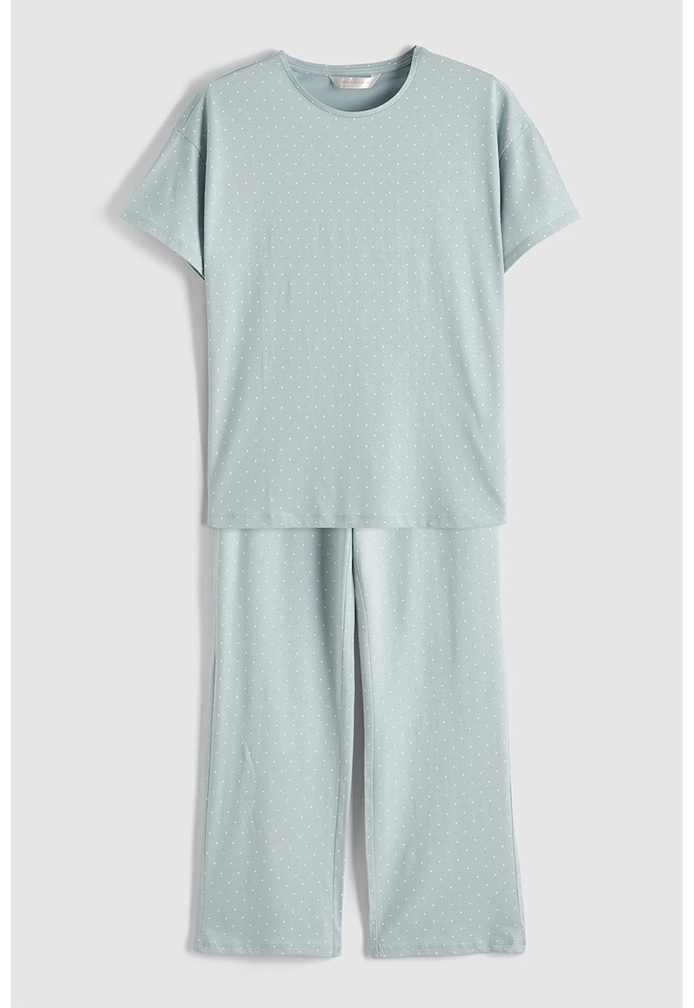 Pijama din bumbac cu buline - Albastru glaciar
