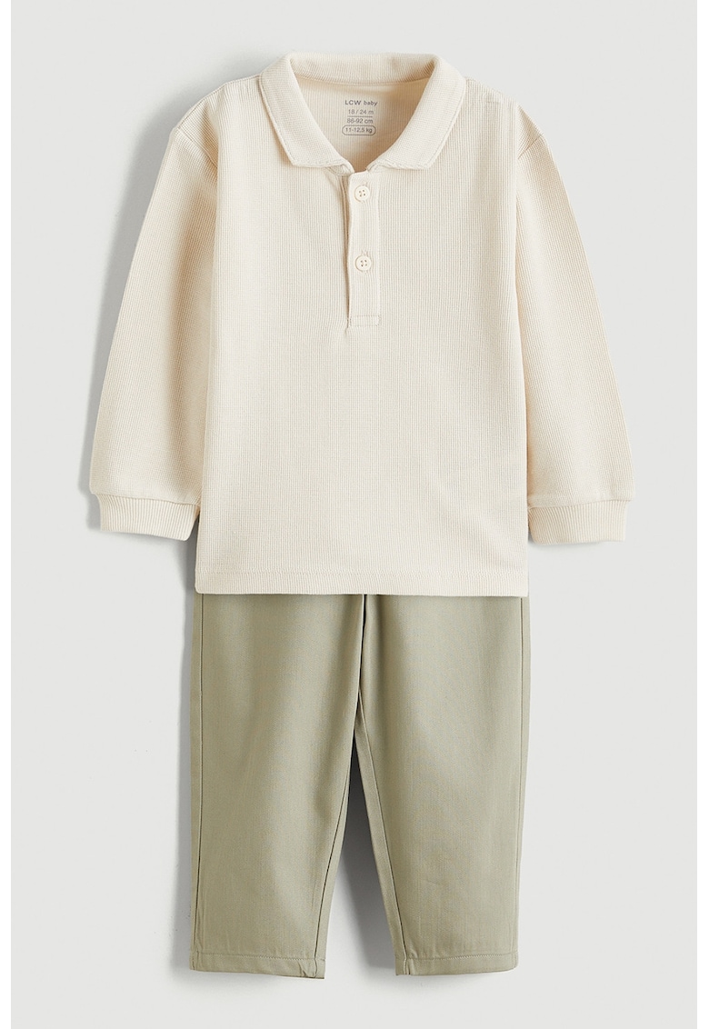Set de bluza polo si pantaloni din bumbac - Bej deschis