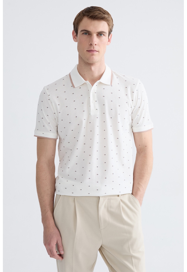 Tricou polo cu model cu buline - Crem