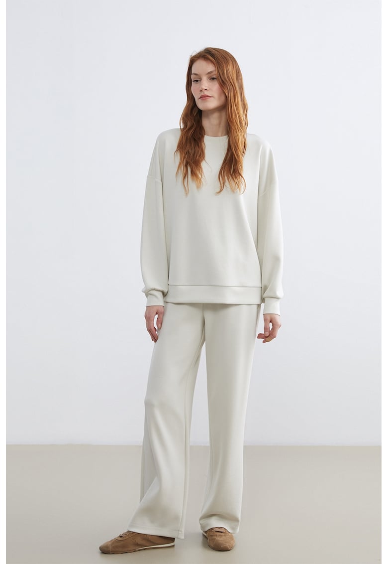 Pantaloni de trening cu croiala dreapta si model uni - Alb murdar