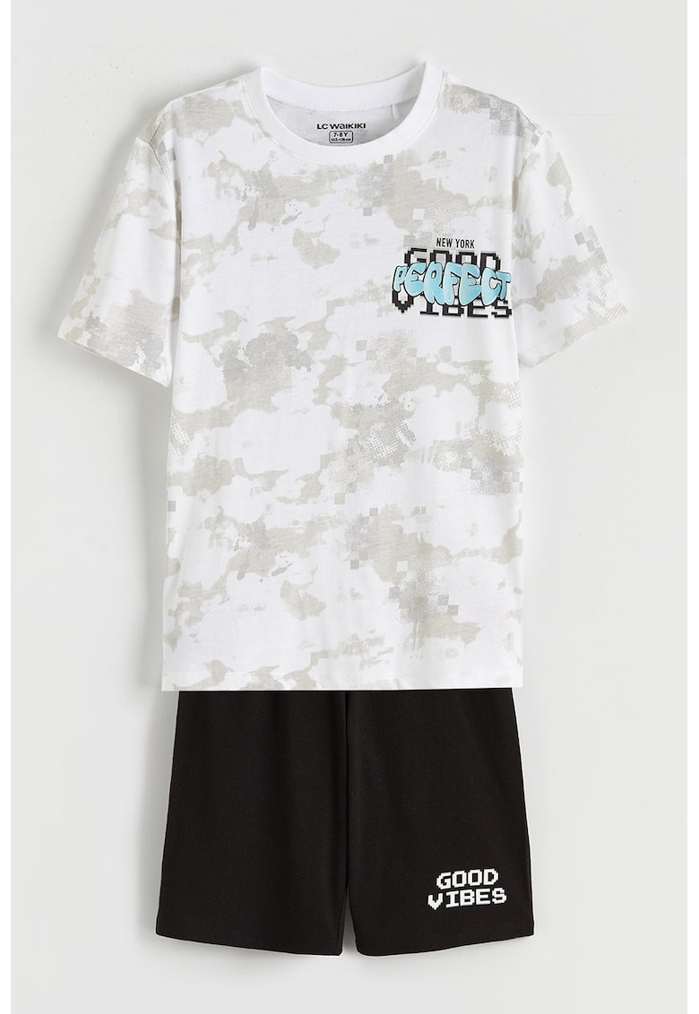 Pijama scurta din bumbac cu model - Alb/Negru