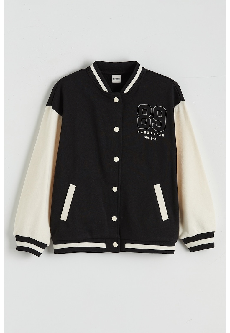 Jacheta bomber cu model in doua tonuri - Alb/Negru