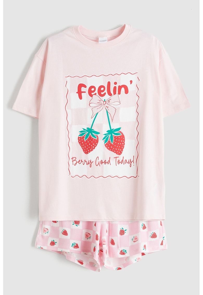 Pijama scurta cu model cu capsune - Roz deschis